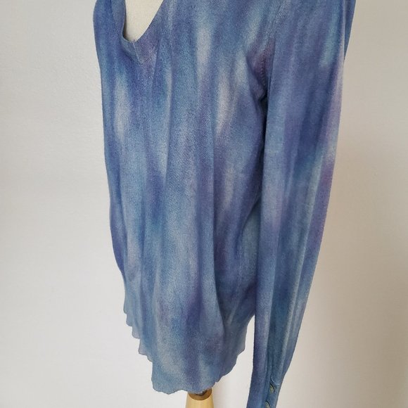 Soft lightweight Sweater navy blue gray purple stripe med L unisex striped dyed - Picture 3 of 5